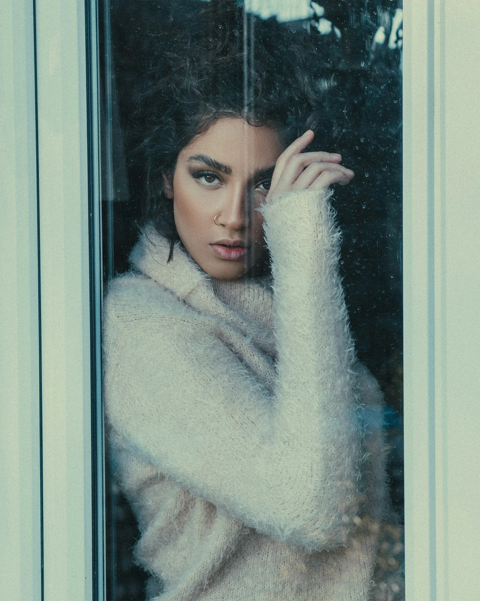 woman in white fur coat