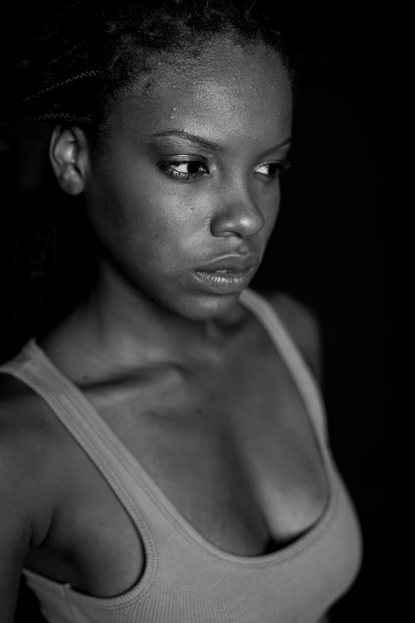model, black white, black, woman