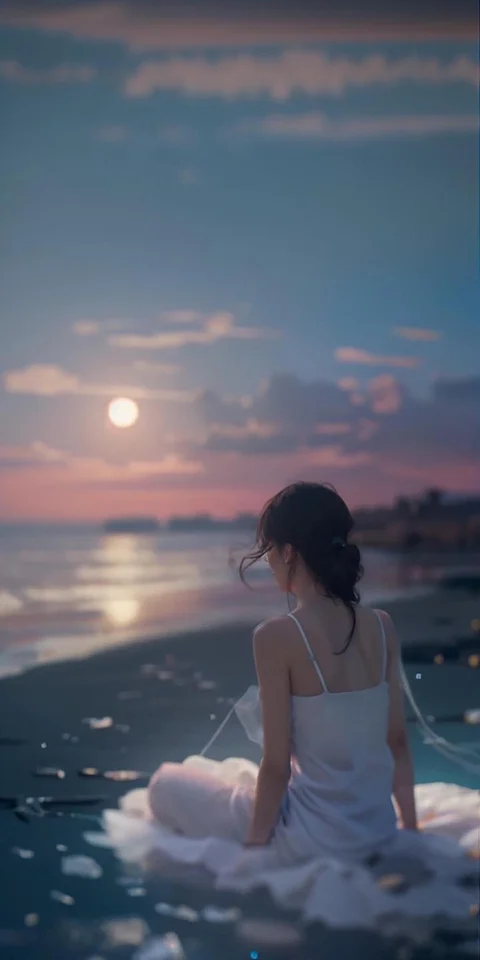 여성, 모델, 드레스, 해변