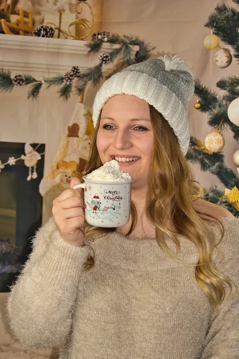 christmas, woman, drink, hot chocolate
