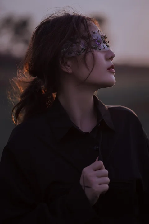 woman, model, portrait, blindfold