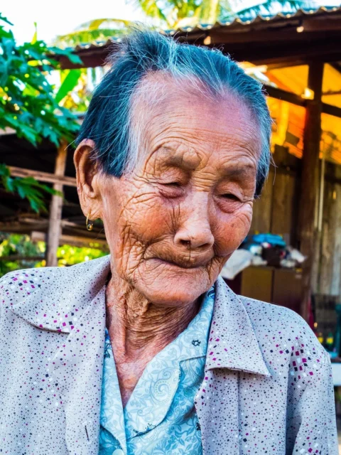 woman, old, thailand, wrinkled face