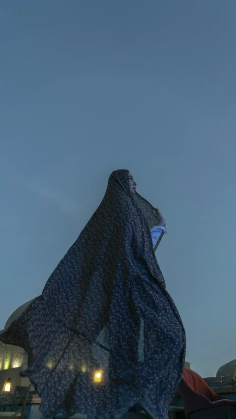 하늘을 배경으로 베일을 쓴 여성