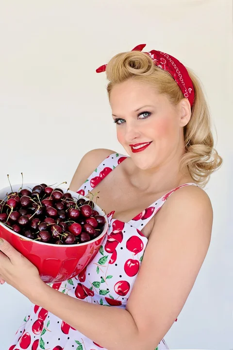 cherries, summer, bowl of cherries, pretty woman