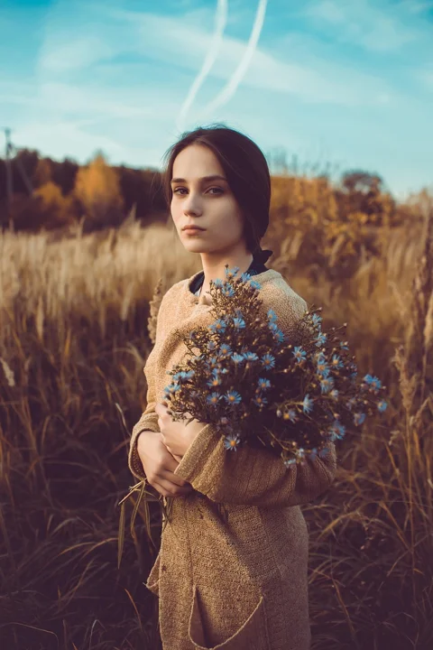woman, flowers, portrait, girl