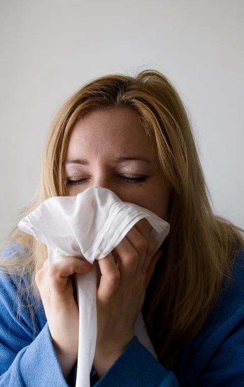 woman, sneeze, blowing nose, influenza