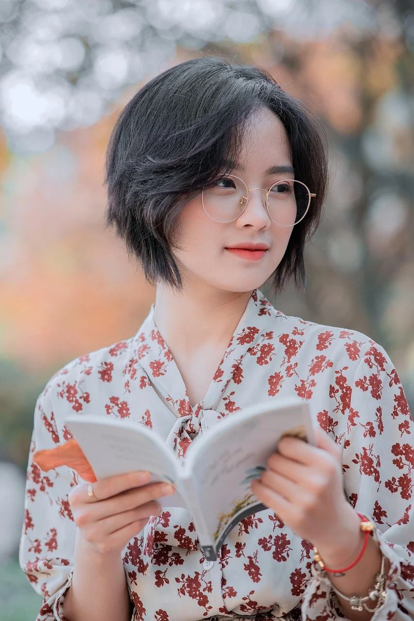woman, reading, asian, portrait