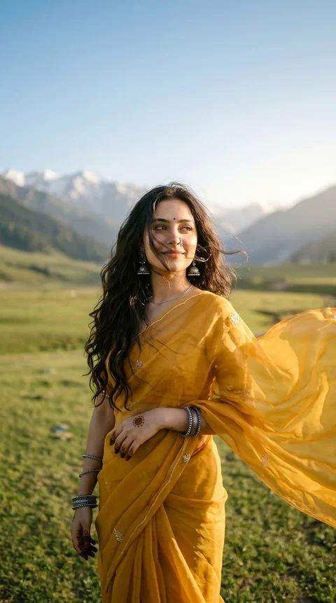 woman, sari, nature, traditional