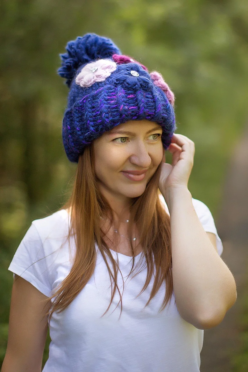woman, smile, wool hat, knit cap