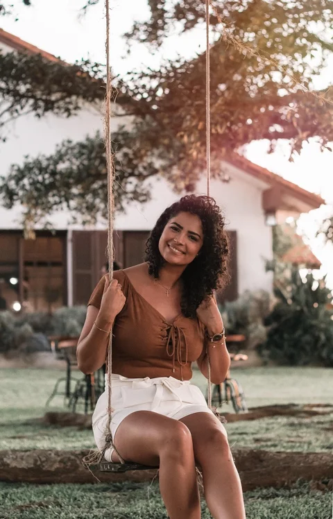 woman, swing, outdoors, garden