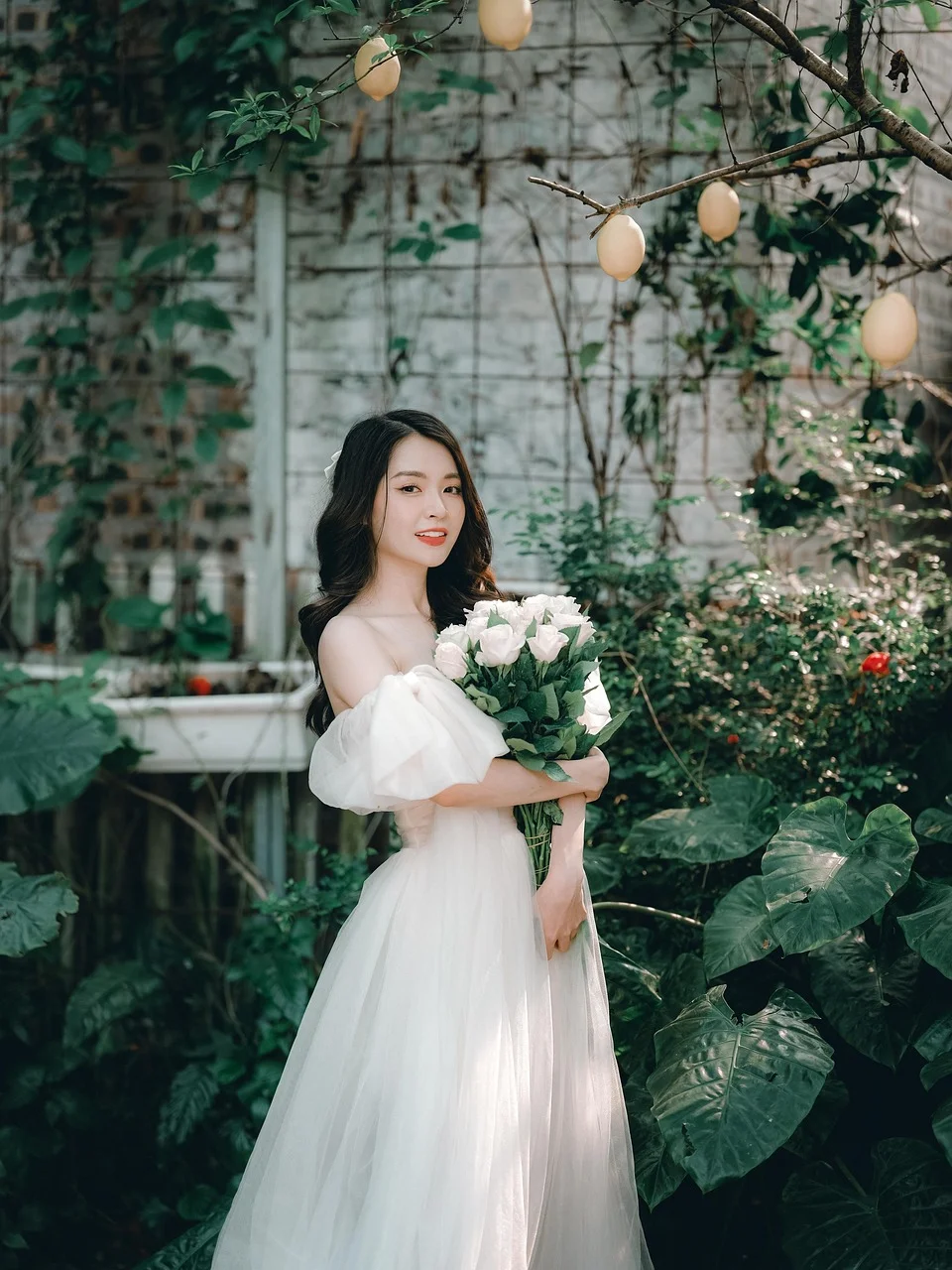 woman, bride, bouquet, veil