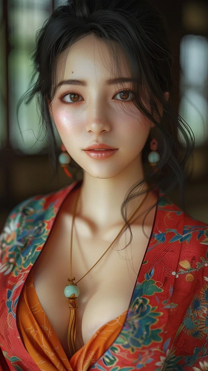 japanese, woman, kimono, portrait