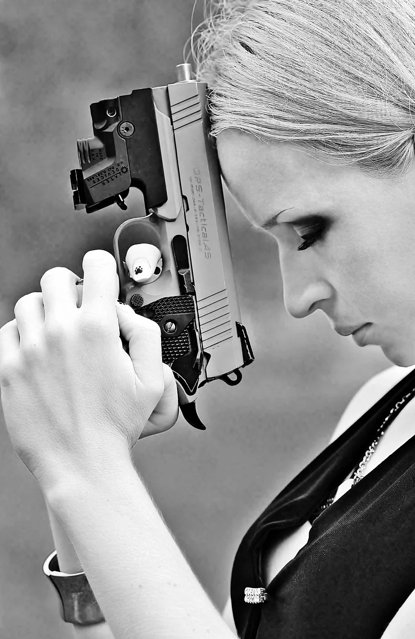 weapon, pistol, woman, pray