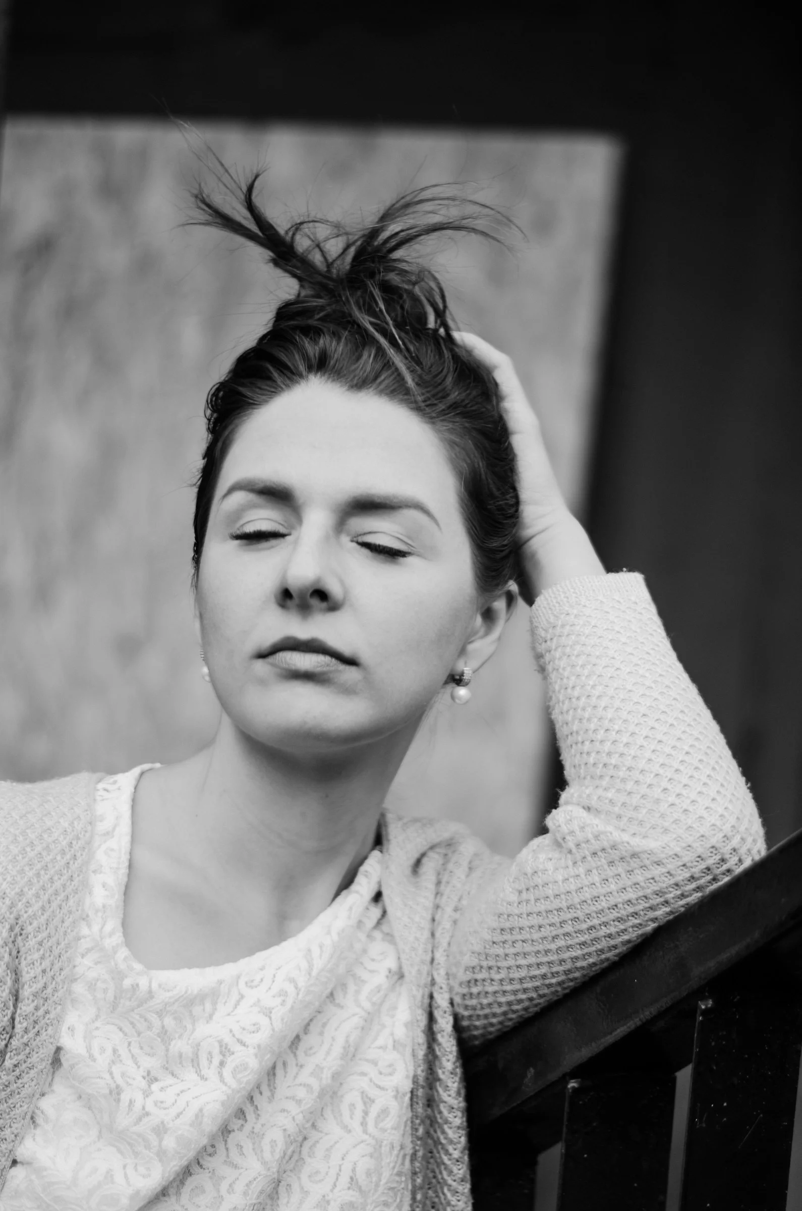 grayscale photohraphy of woman with cardigan