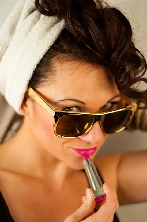 woman, lipstick, makeup, sunglasses