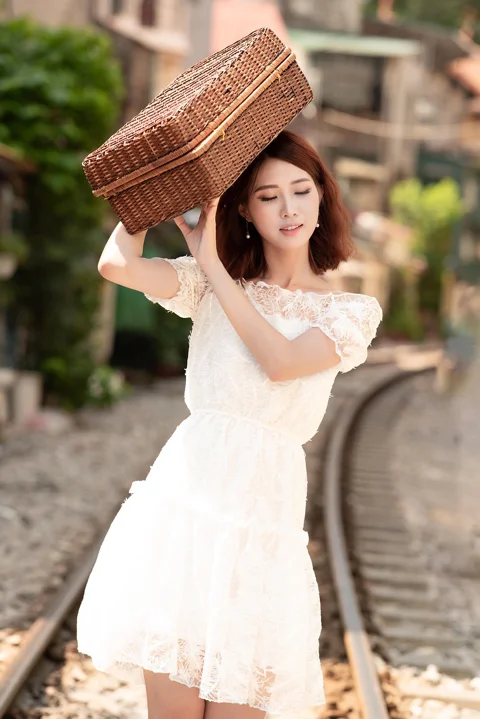 젊은, 소녀, 흰색, 드레스