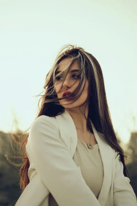 a woman with long hair