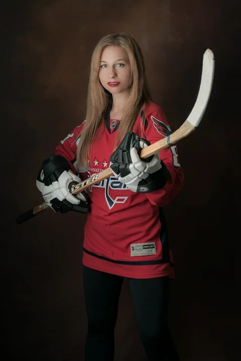 hockey, woman, jersey, hockey stick