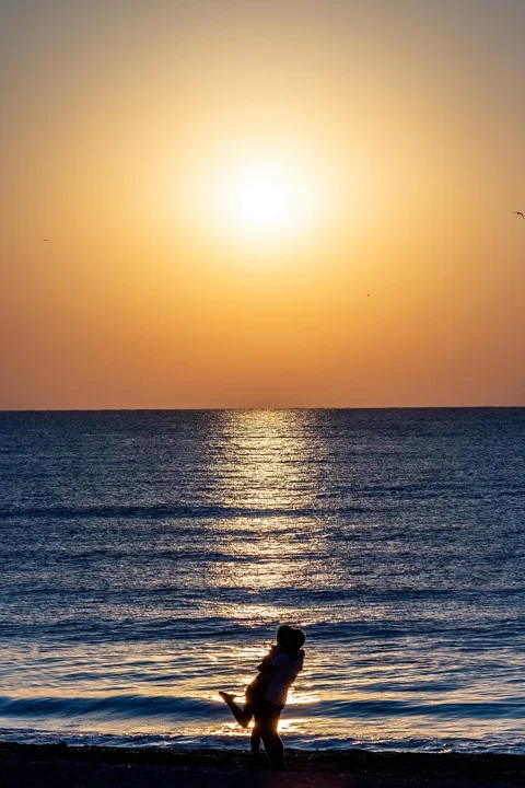 日出，爱情，剪影，人物
