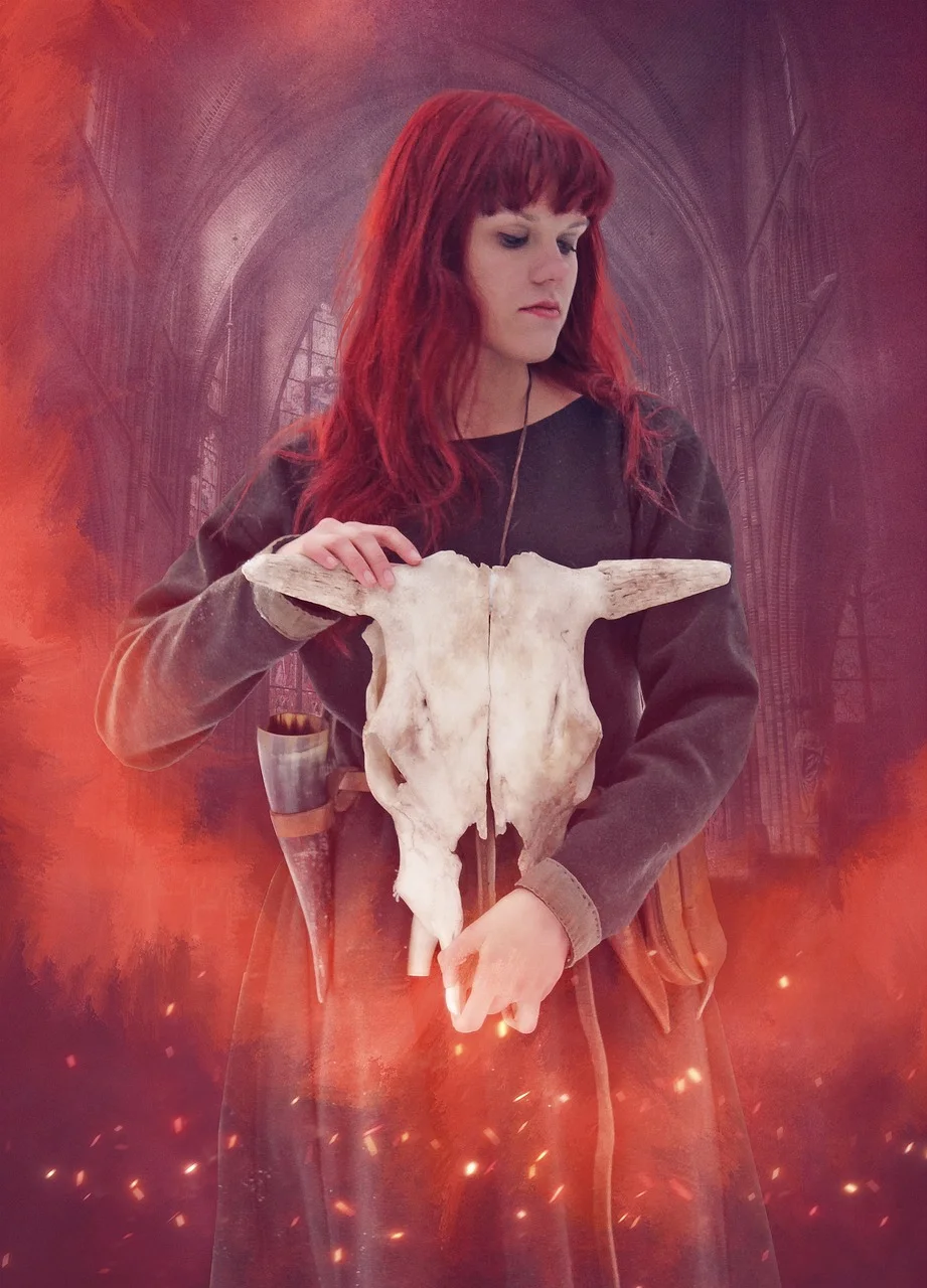 woman, skull, horns, young