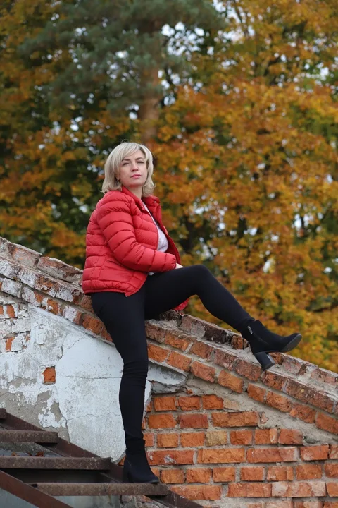 woman, autumn, red, jacket