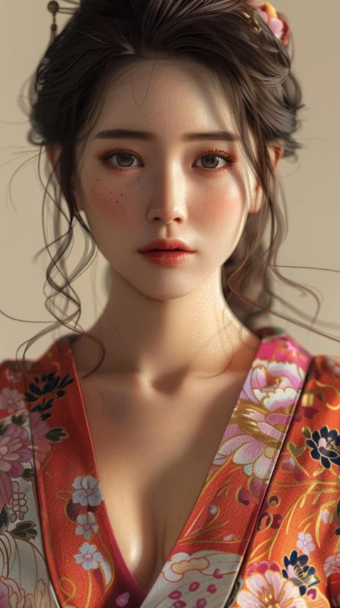 japanese, woman, kimono, portrait