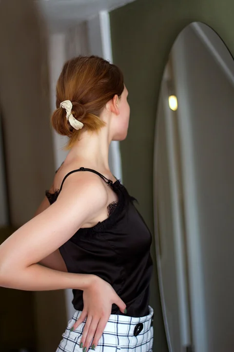 woman, model, mirror, back