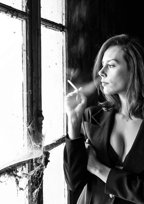 portrait, woman, thoughts, look