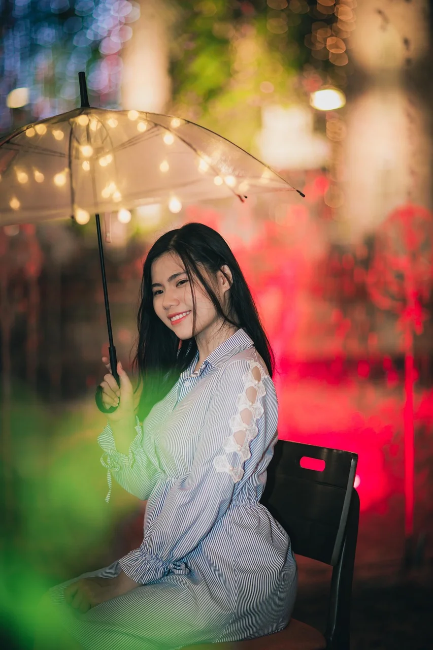 girl, night, portrait, light