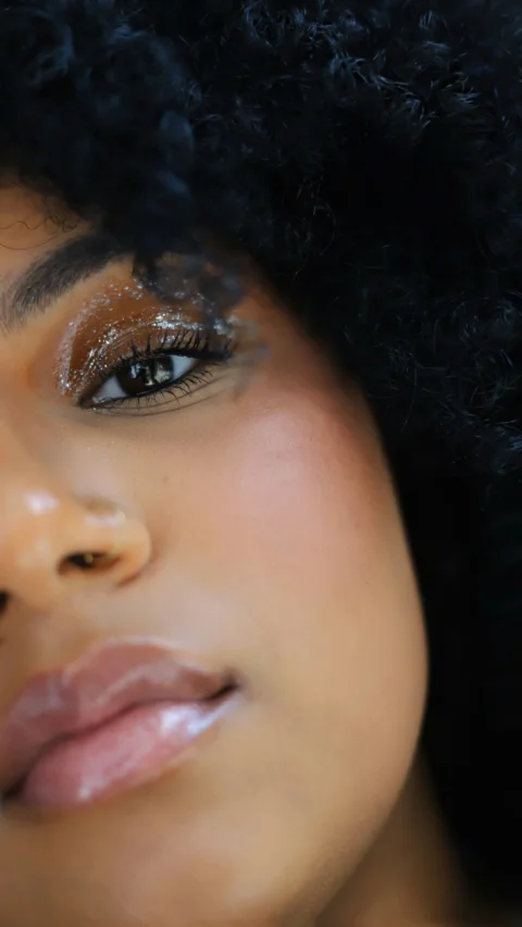a close up of a woman's face