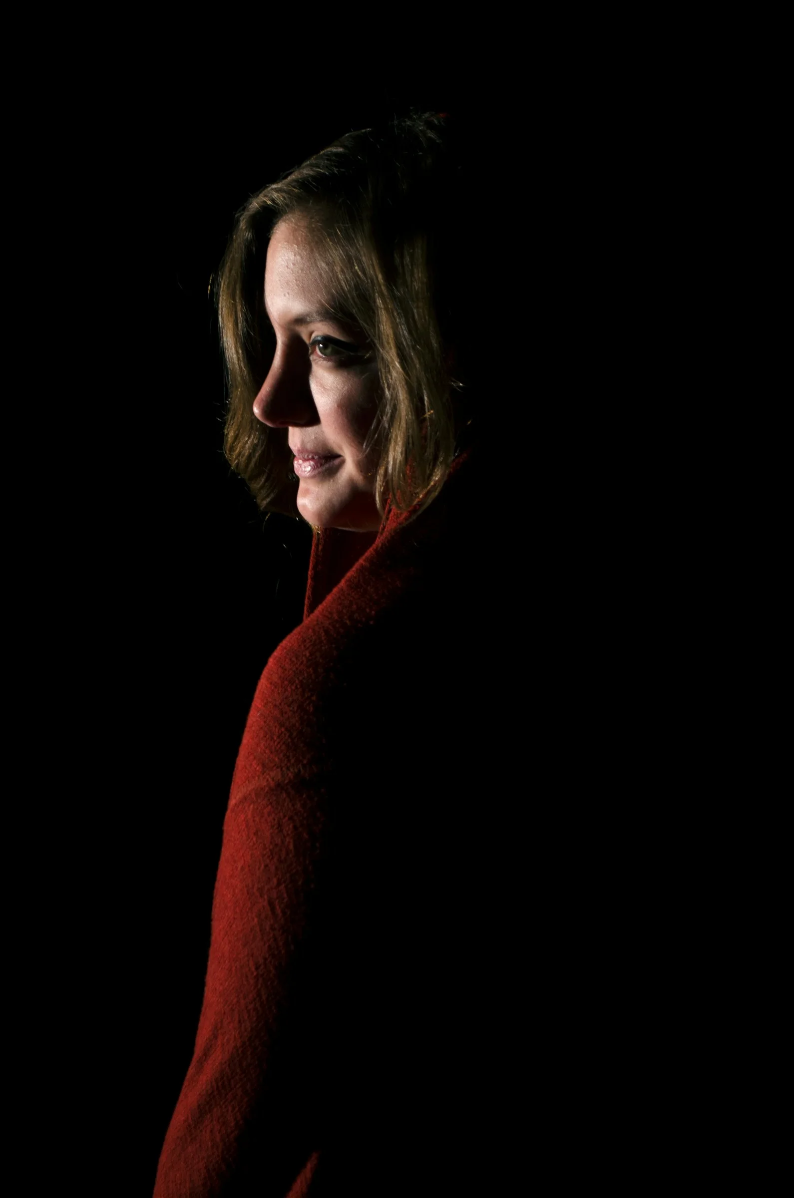 woman wearing red top