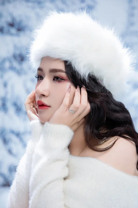 woman, snow, white dress, winter
