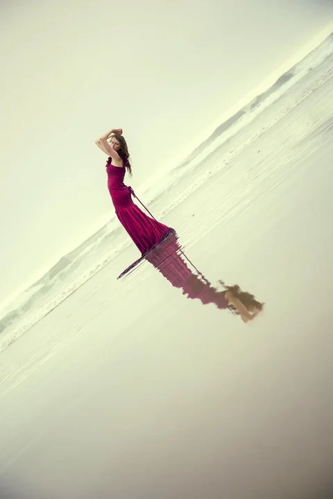 girl, woman, leaning back, water reflection