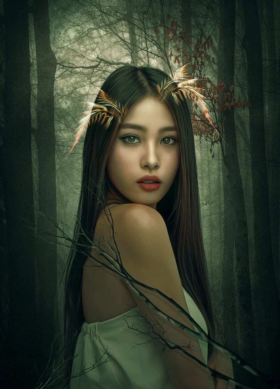 woman, beauty, forest, girl