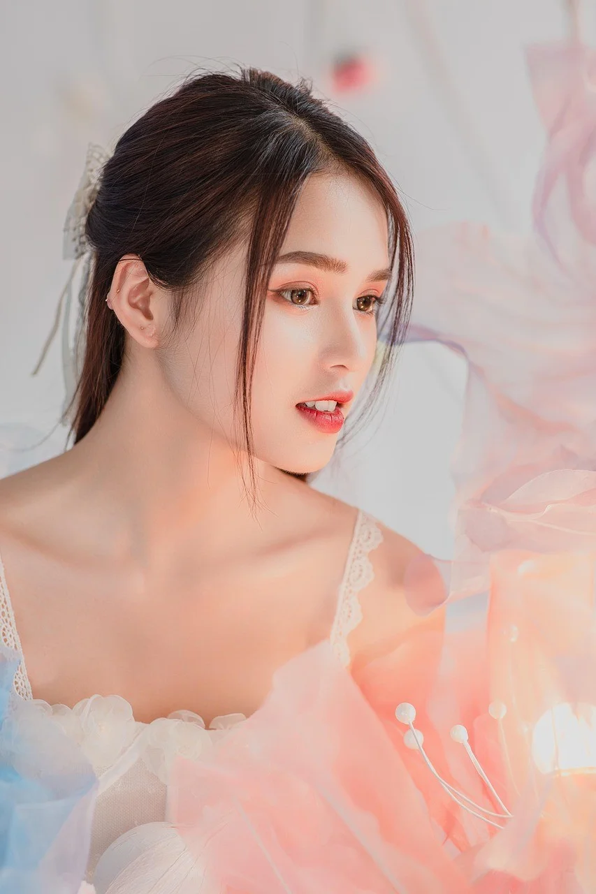 美丽、女子、鲜花、可爱
