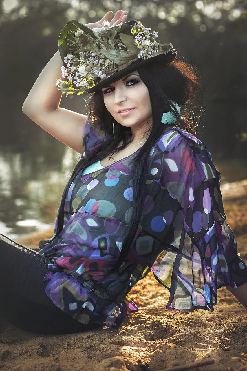 beauty, woman, flower hat, cap