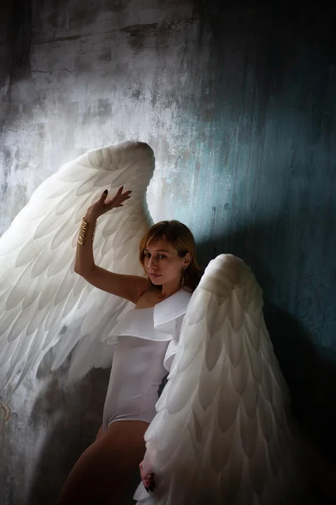 woman, angel, wings, feathers