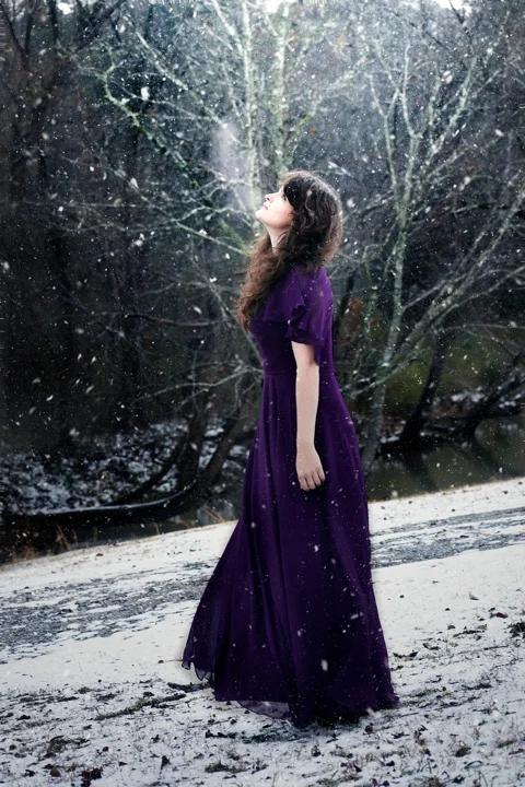 woman, winter, snow, dress