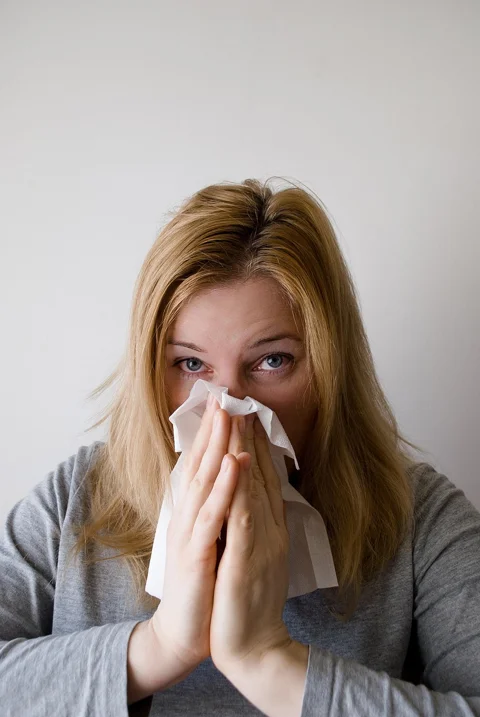 woman, sneeze, blowing nose, influenza