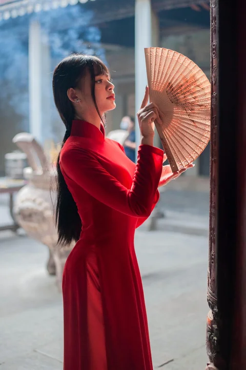 女人，扇子，连衣裙，女性