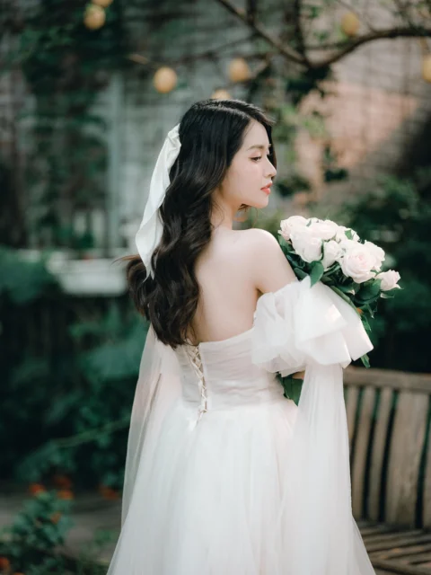 女人, 新娘, 花束, 头纱