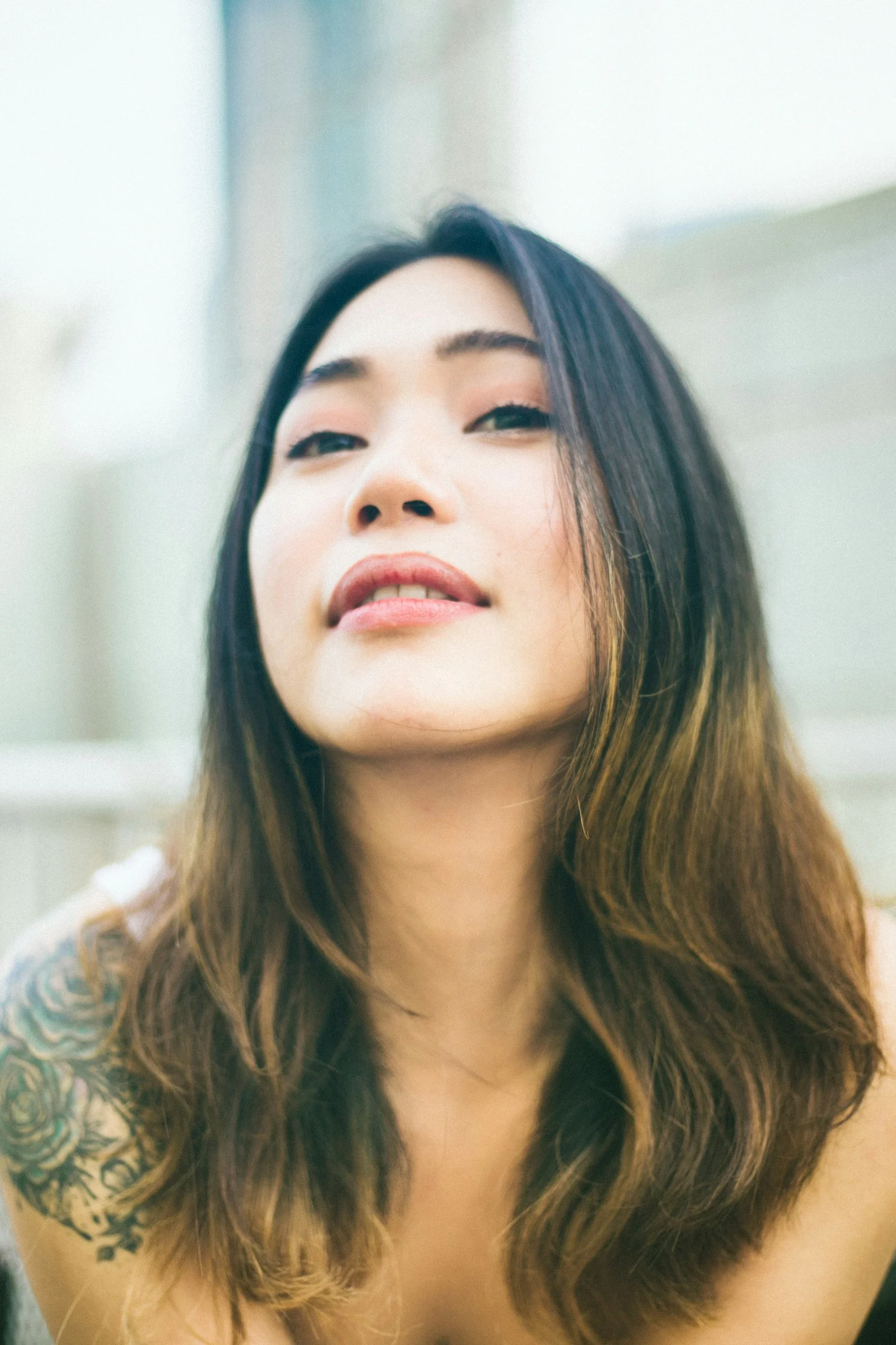 a woman with long hair