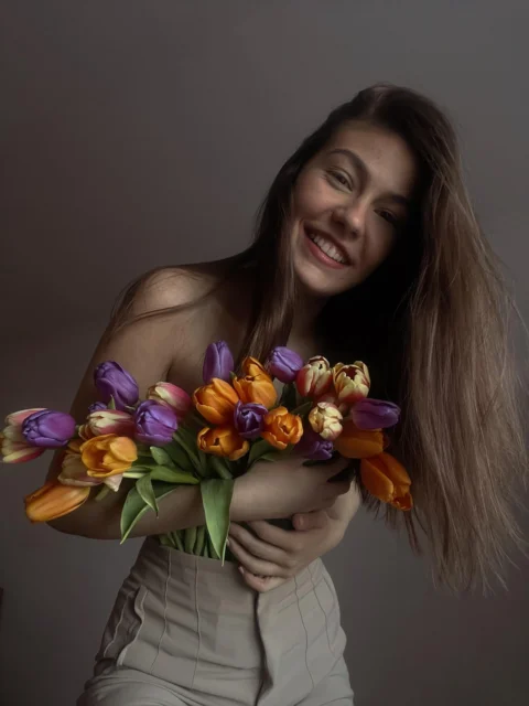 woman, tulips, spring, model