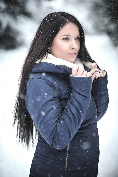 女人, 时尚, 降雪, 冬天