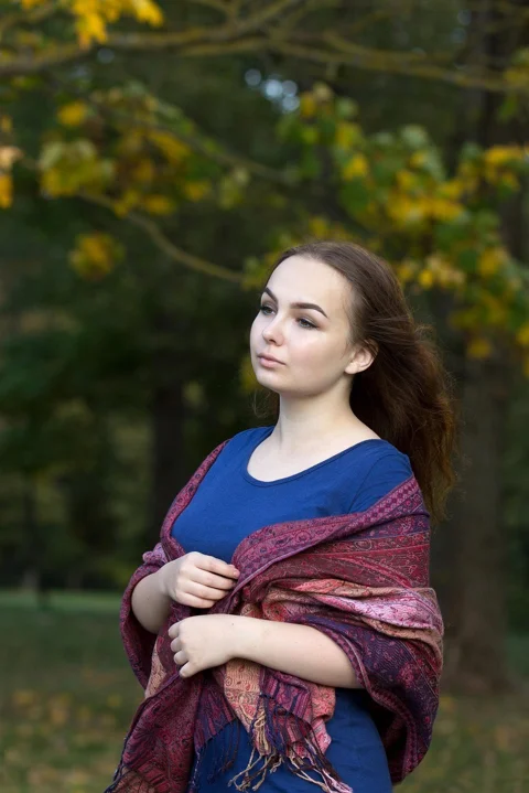 young woman, autumn, portrait, orchard