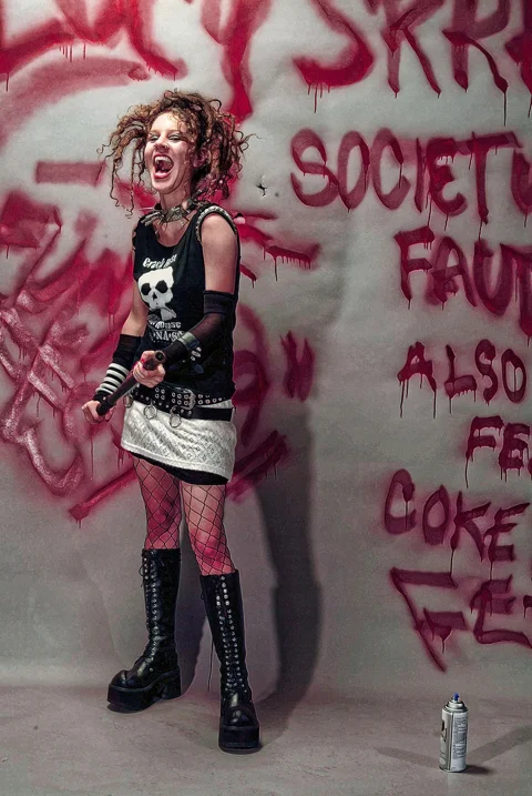 laughing, graffiti, spray paint, young