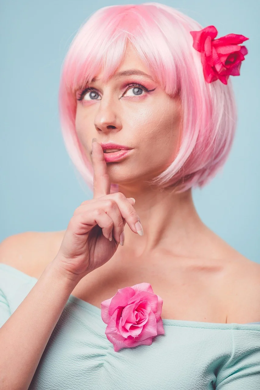 glamor, young woman, woman, pink wig