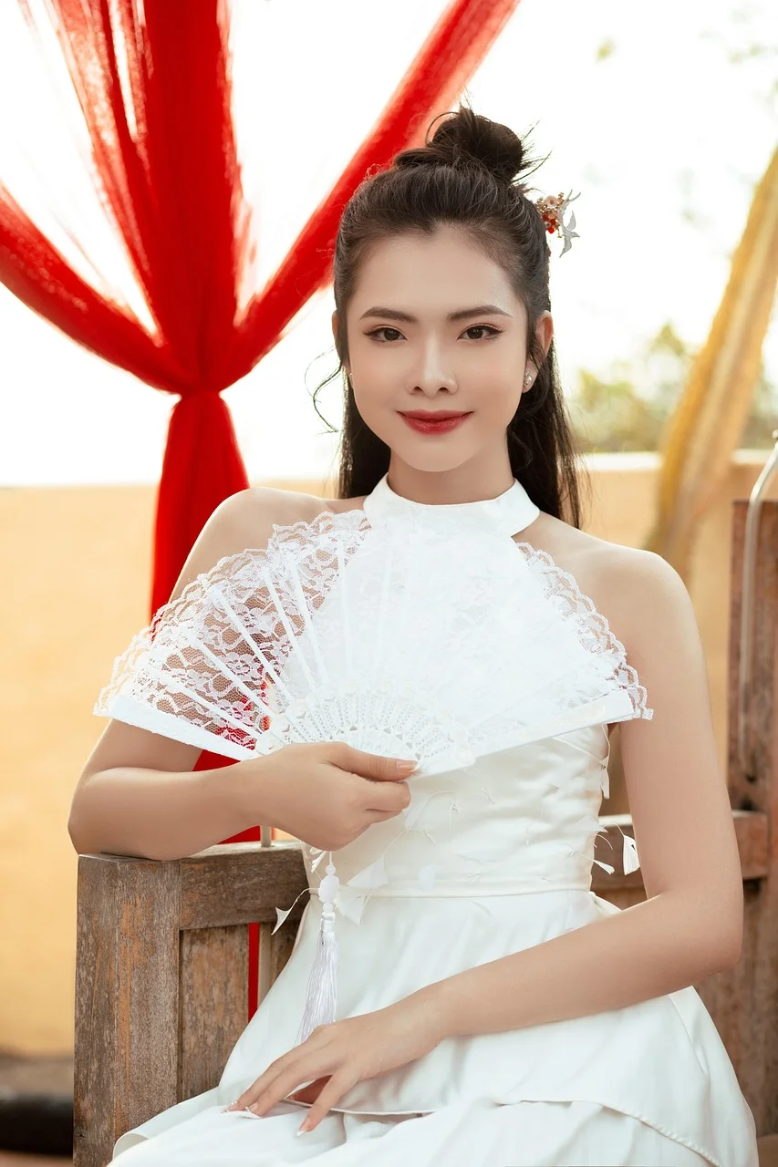 扇子，女人，女性，旗袍
