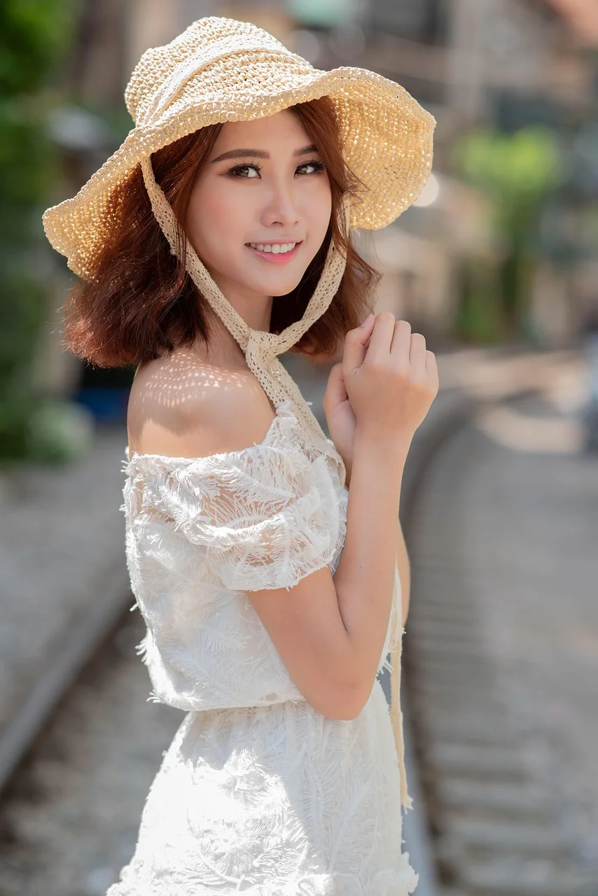 어린, 소녀, 흰 드레스, 모자