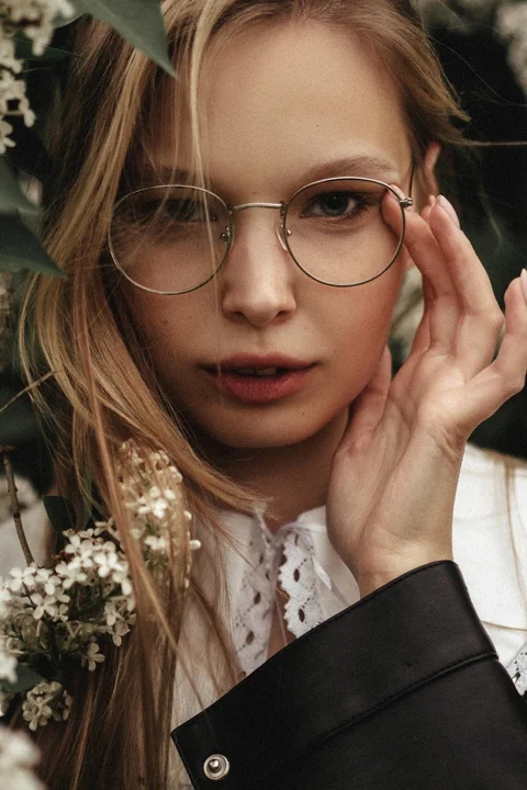 glasses, portrait, spring, lilac